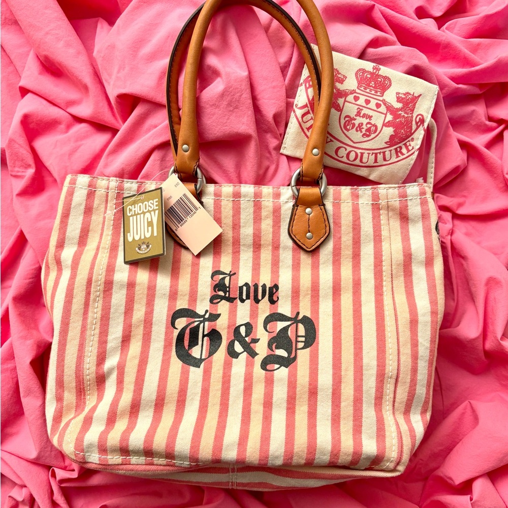 Vintage Y2K Juicy Couture Pink Stripe Sequin Butterfly Tote Bag + Umbrella NWT - Picture 3 of 5